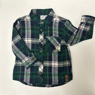 Green Flocking Yarn Plaid Button Down Shirt