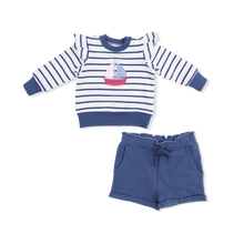 Load image into Gallery viewer, Bubbly Sailboat French Terry Ruffle Sweatshirt Set
