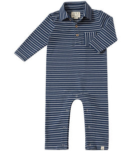 Kingston Polo Romper- Navy/White Stripe