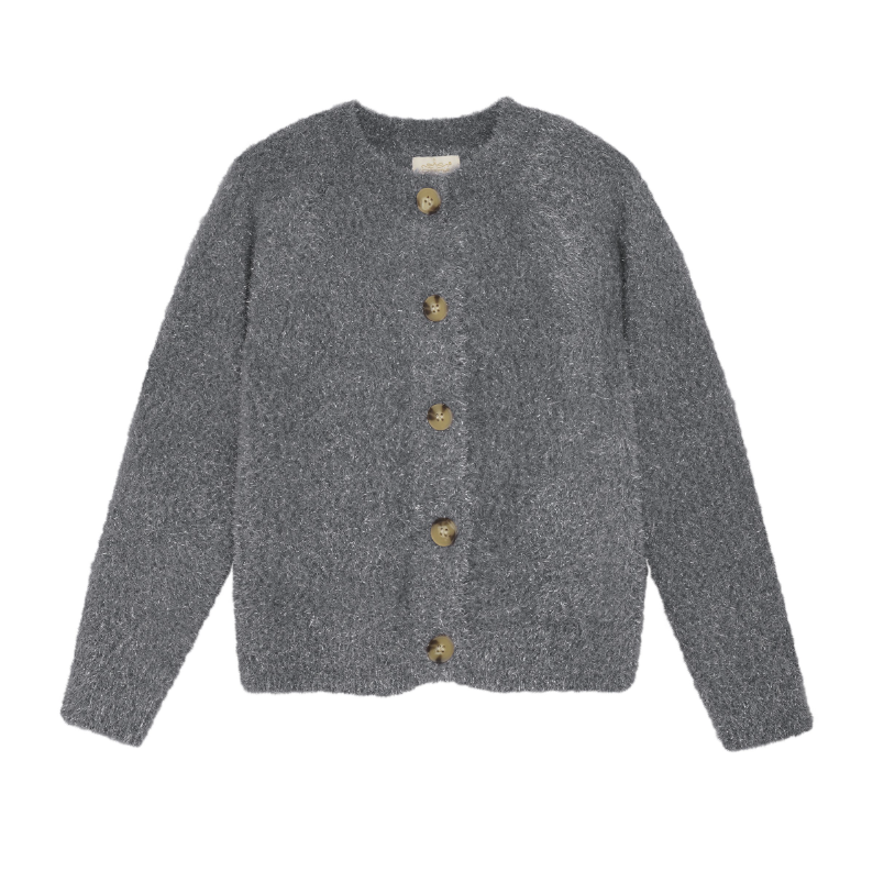 Knit Glitter Cardigan- Iron Gate