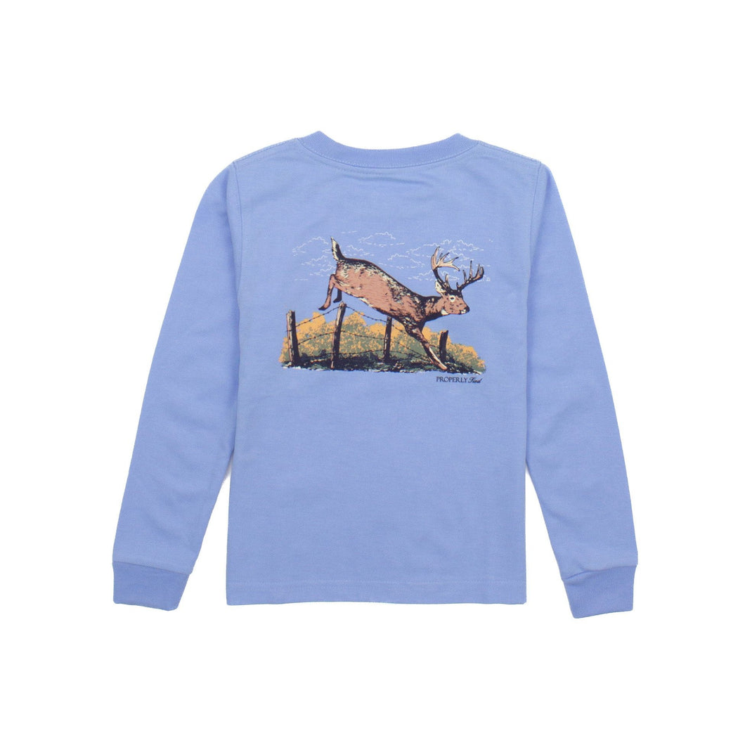 Jumping Buck Long Sleeve Logo Tee - Light Blue