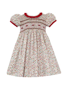 Lily Holiday Liberty Print Dress w/ Ruffle Collar SS- Red/Pink