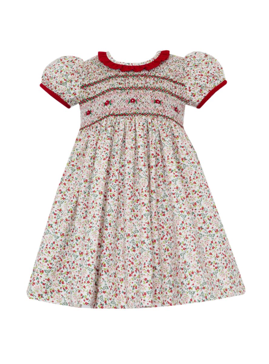 Lily Holiday Liberty Print Dress w/ Ruffle Collar SS- Red/Pink