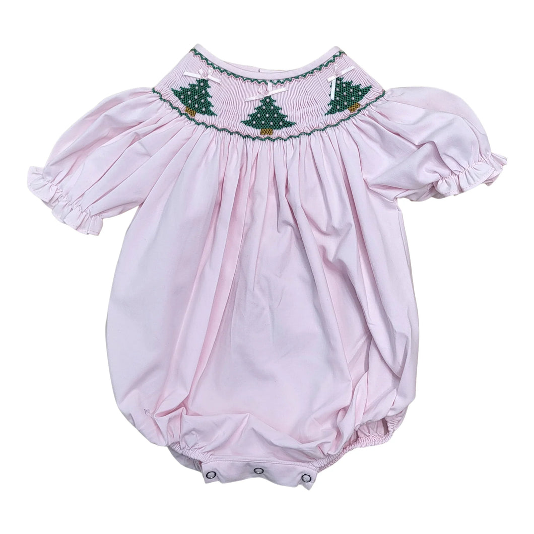 Christmas Tree Smocked Bubble- Pink