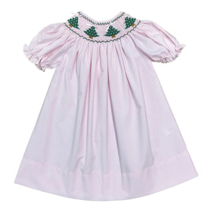 Christmas Tree Smocked Dress SS- Pink