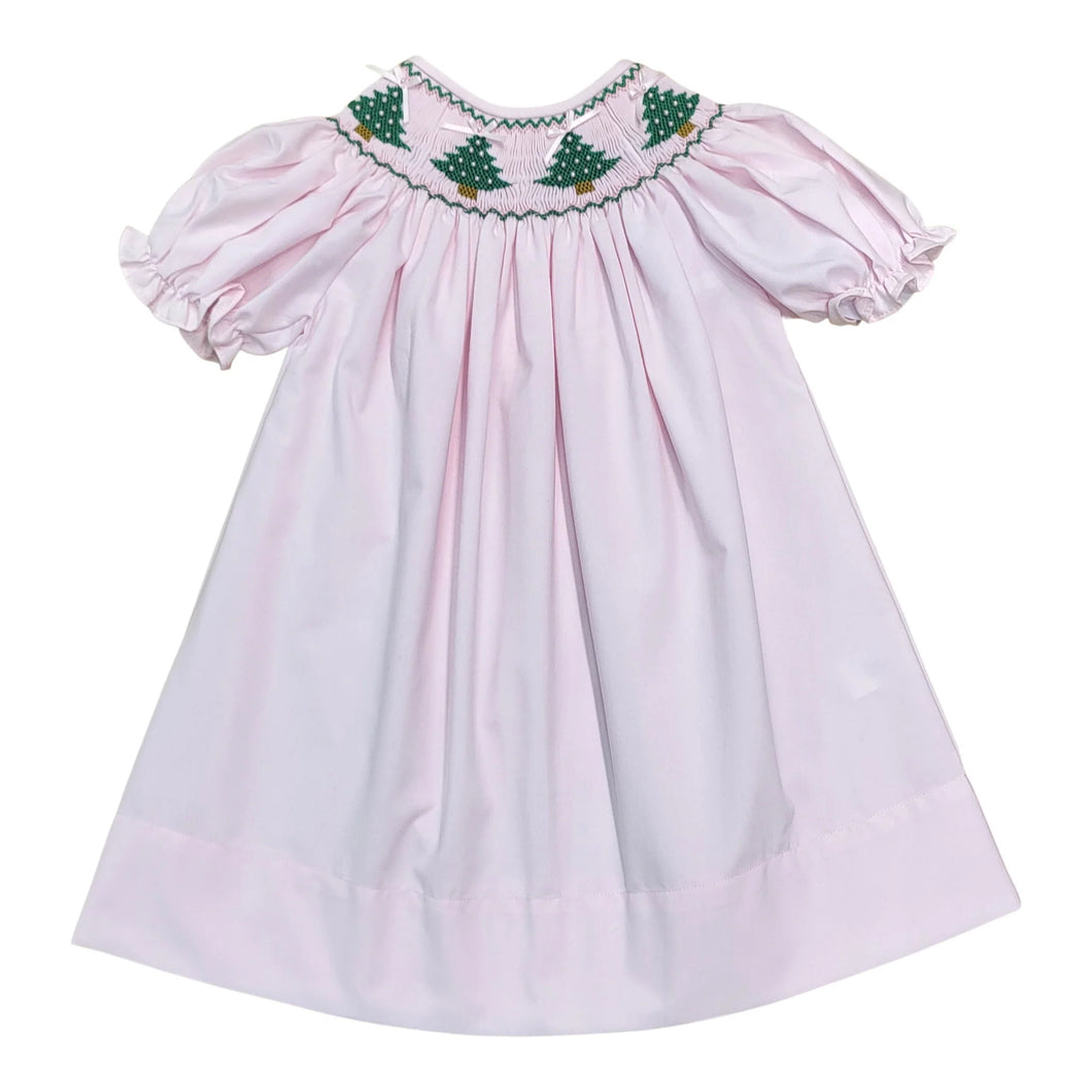 Christmas Tree Smocked Dress SS- Pink