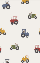 Load image into Gallery viewer, Mini Tractors Romper w/ Contrast Sleeves- White/Blue
