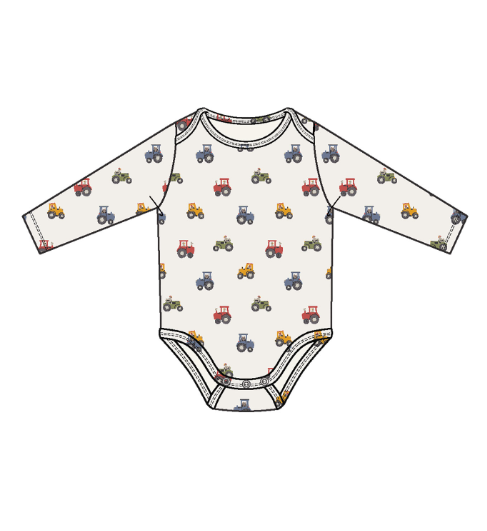 Mini Tractors Lap Shoulder Bodysuit- White/Blue