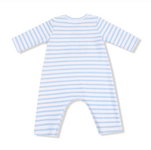 Load image into Gallery viewer, Mini Tractors Snap Shoulder Romper LS- White/Blue
