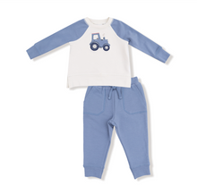 Load image into Gallery viewer, Mini Tractors Sweatshirt &amp; Jogger Set- White/Blue

