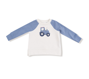 Mini Tractors Sweatshirt & Jogger Set- White/Blue