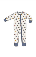 Load image into Gallery viewer, Mini Tractors 2-Way Zipper Romper- White/Blue
