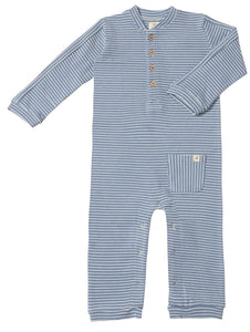 Mitch Henley Romper- Blue/White Stripe