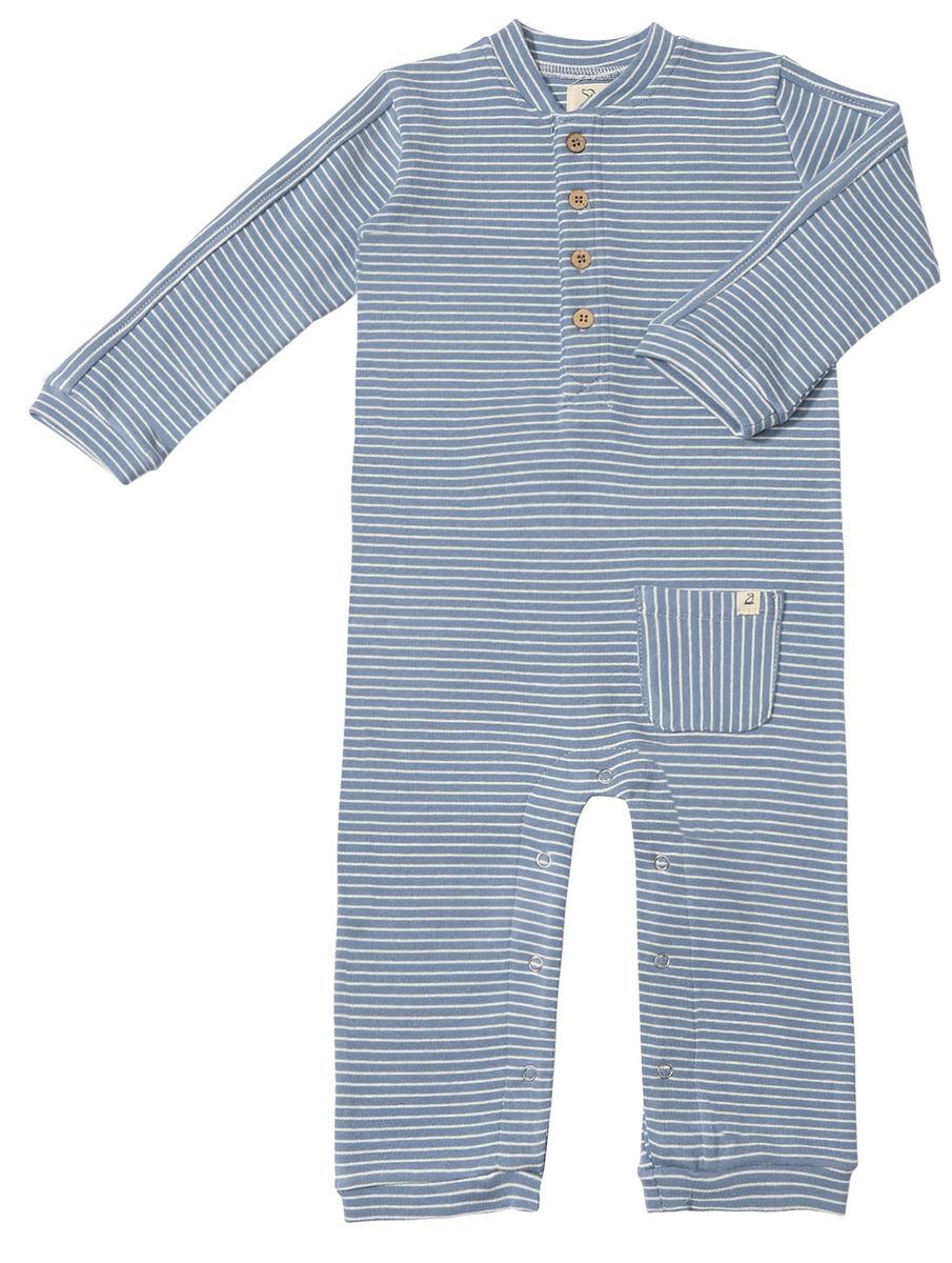 Mitch Henley Romper- Blue/White Stripe