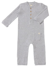 Load image into Gallery viewer, Mitch Henley Romper- Grey/White Stripe
