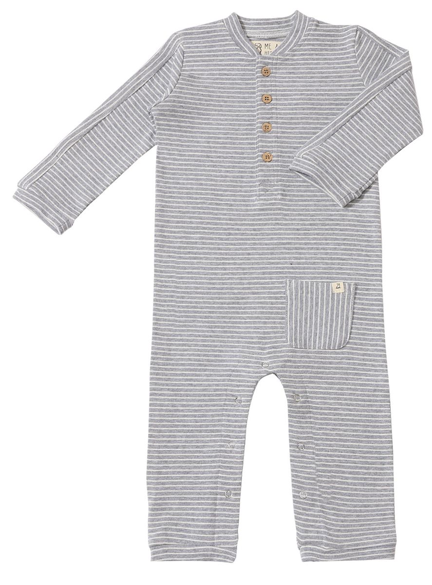 Mitch Henley Romper- Grey/White Stripe