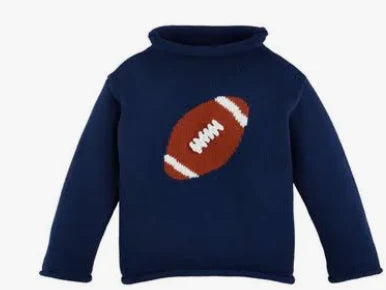 Roll Neck Football Sweater - Navy Blue