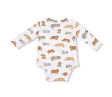 Load image into Gallery viewer, Napping Puppies Lap Shoulder Bodysuit- Ivory/Tan
