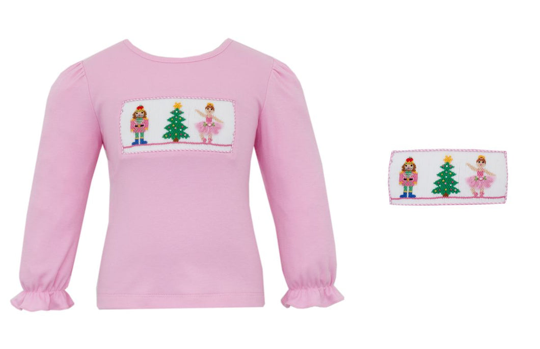 Nutcrackers Smocked T-Shirt LS- Pink