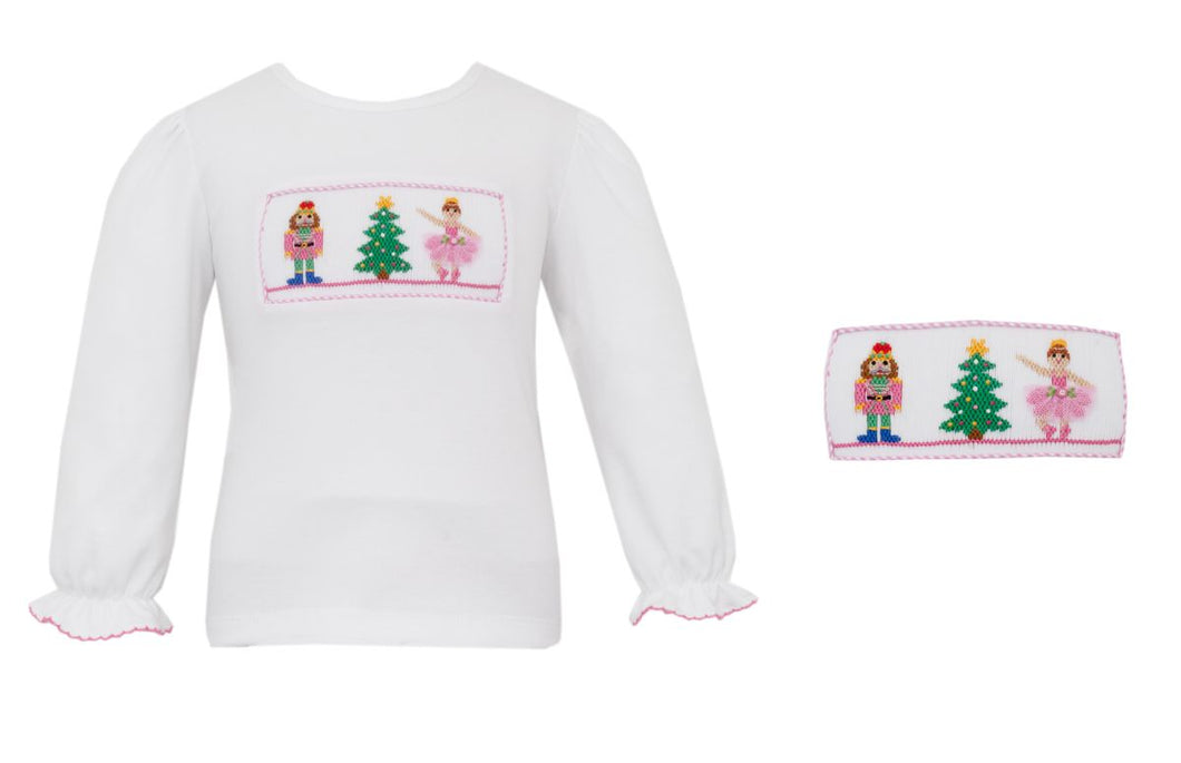 Nutcrackers Smocked T-Shirt LS- White