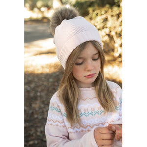 Slouchy Hat w/ Brown Pom - Pink