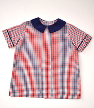 Load image into Gallery viewer, Pleat Front Red/Navy Shirt &amp; Navy Shorts Set
