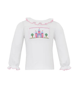 Princess Castle Smocked T-Shirt LS- White
