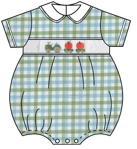 Pumpkin Smocked Bubble- Green/Blue