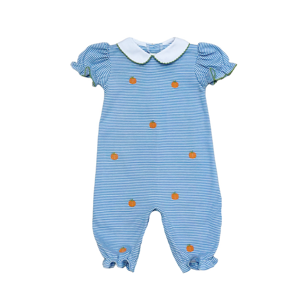 Pumpkin Louisa Bubble in Periwinkle Bitty Stripe Knit