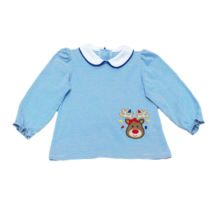 Reindeer Louisa Blouse- Periwinkle Bitty Stripe Knit