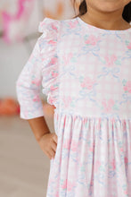 Load image into Gallery viewer, Ribbons &amp; Roses 3/4 Sleeve Ruffle Twirl Dress
