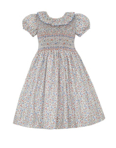 Riley Float Dress w/ Ruffle Scalloped Collar SS- Blue/Orange