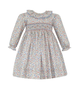 Riley Float Dress w/ Ruffle Scalloped Collar LS- Blue/Orange