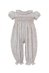 Riley Long Romper w/ Ruffle Scalloped Collar SS- Blue/Orange