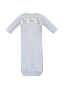 Rocking Horses Smocked Sac- Lt Blue