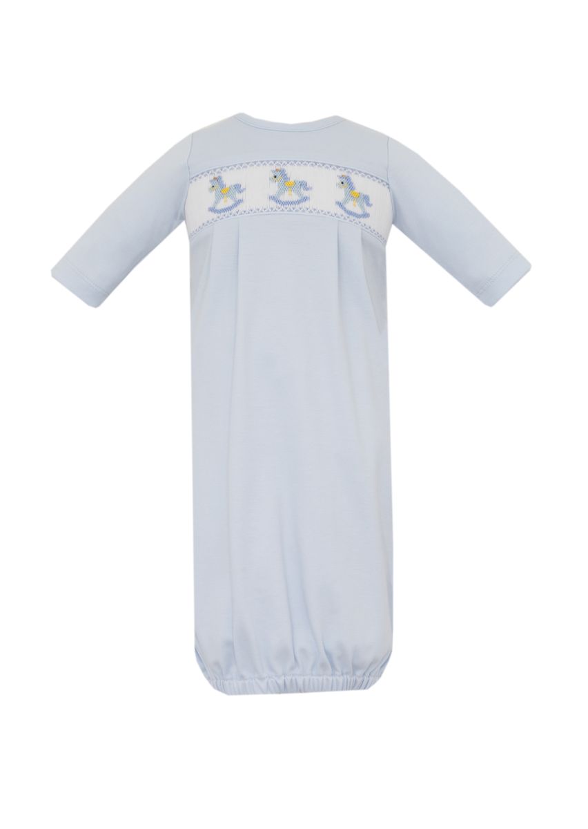 Rocking Horses Smocked Sac- Lt Blue