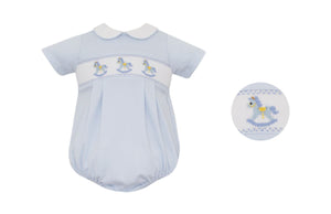 Rocking Horses Smocked Bubble- Lt Blue