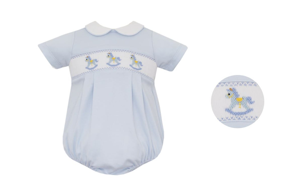 Rocking Horses Smocked Bubble- Lt Blue