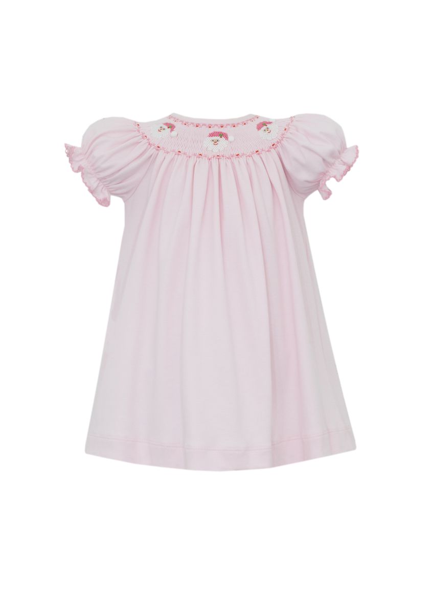Santa Faces Bishop Dress- Pink