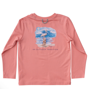 Pro Performance Fishing Tee with Pelican Bird- Shell Pink