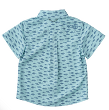 Load image into Gallery viewer, Short Sleeve Fishing Shirt in Tuna Print- Aqua
