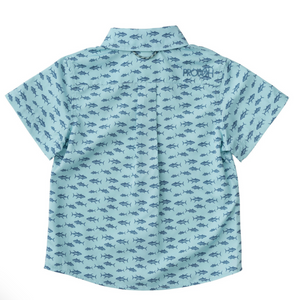 Short Sleeve Fishing Shirt in Tuna Print- Aqua