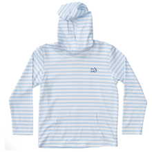 Load image into Gallery viewer, Pro  Performance Hoodie Fishing Tee with Pier Flag- Light Blue Stripe
