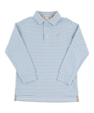 Load image into Gallery viewer, Prim &amp; Proper Polo LS- Barrington Blue Stripe/Keeneland Khaki
