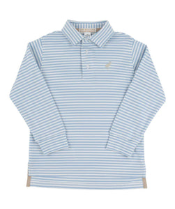 Prim & Proper Polo LS- Barrington Blue Stripe/Keeneland Khaki