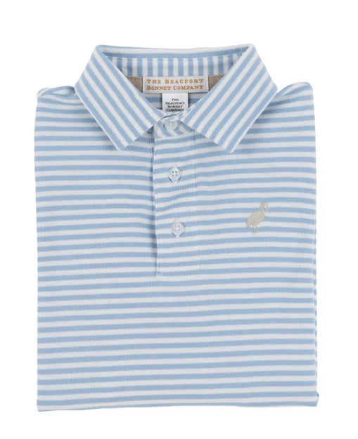 Prim & Proper Polo LS- Barrington Blue Stripe/Keeneland Khaki
