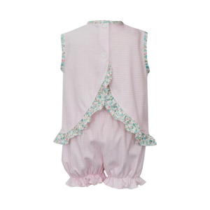 Leah Pink Gingham Knit Bloomet Set- Pink and Blue Floral Trim
