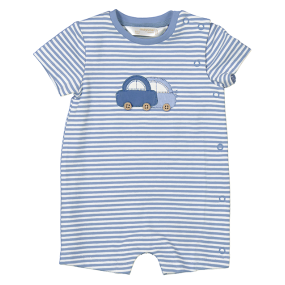 Car Applique Romper in Blue Stripe