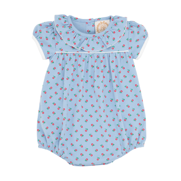 Ramona Ruffle Bubble- Barrington Blue Midway Micro Floral/ Palmetto Pearl