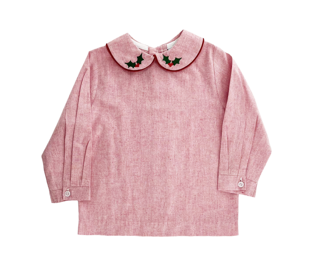 Holly Boys Piped Shirt- Red Chambray & Corduroy